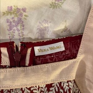 Vera Wang Burgundy and Cream Patterned Dress